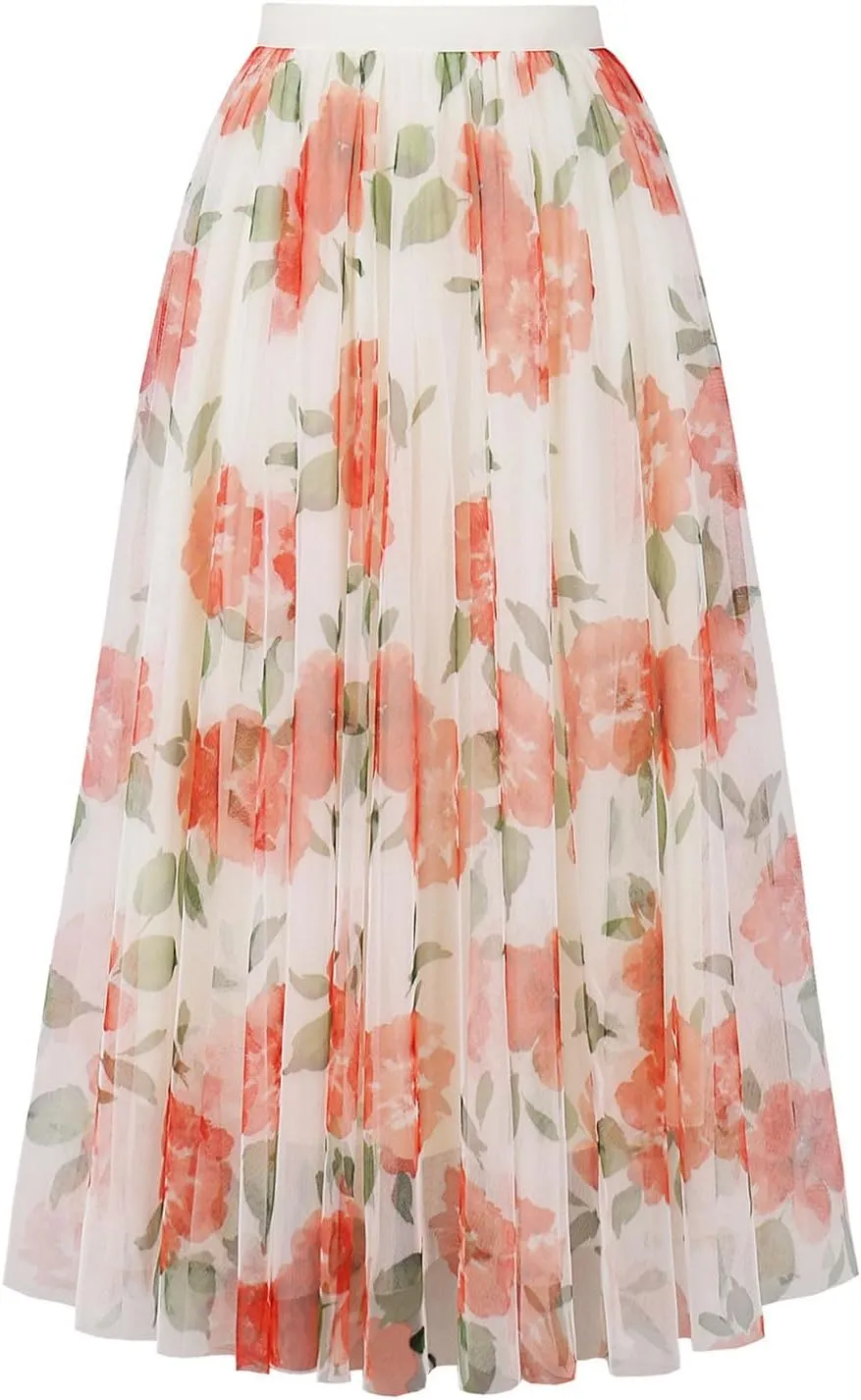 Floral Bohemian Skirts for Women Summer Casual Beach Vacation Skirt 2025 Trendy Boho Pleated Maxi Skirt