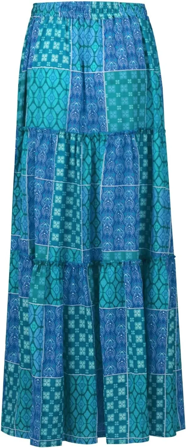 Floral Maxi Skirts for Women Summer Comfy High Waist Tie Paisley Print Maxi Skirt A-Line Long Skirts with Pockets
