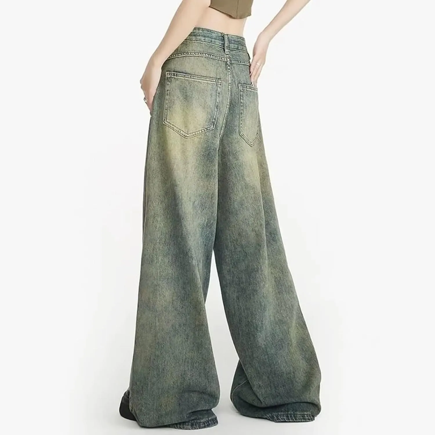 FZVYD Cute Jeans for Women Star Patchwork Pants High Waisted Straight Leg Baggy Jean Casual Baggy 2024 Trendy Streetwear