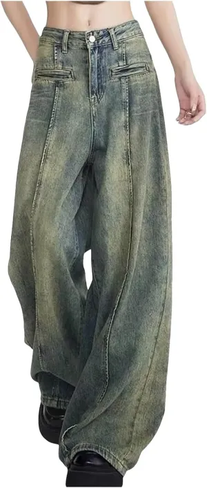 FZVYD Cute Jeans for Women Star Patchwork Pants High Waisted Straight Leg Baggy Jean Casual Baggy 2024 Trendy Streetwear