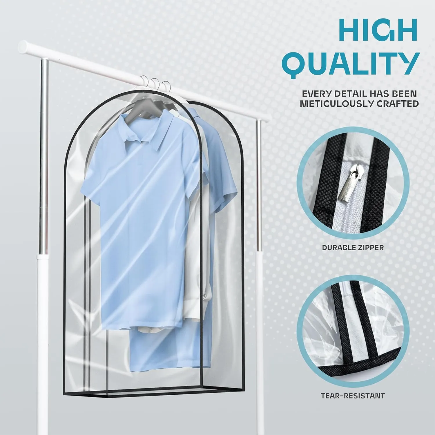 Garment Bags for Travel and Closet Storage with Zipper, 40 inches Clear Suit Bag for Suits, Coats, Jackets, Shirts