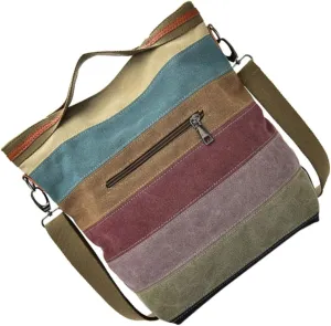 Gatuida 1Pc Multi Layer Canvas Tote Bag Portable Stripe Handbag for Women Versatile Cross Body Pouch Stylish Durable Storage for Books Lipsticks and Essentials