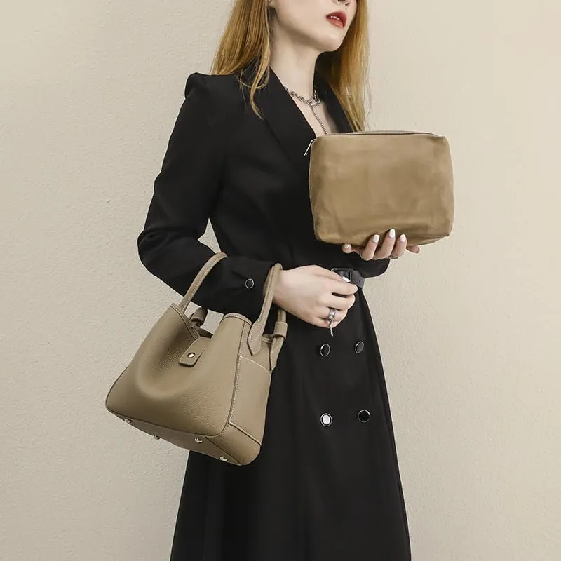 Genuine Leather Shoulder Crossbody Bag Handbag for Women Hobo Personalized Basket Bucket Bag Versatile Large Capacity Chic