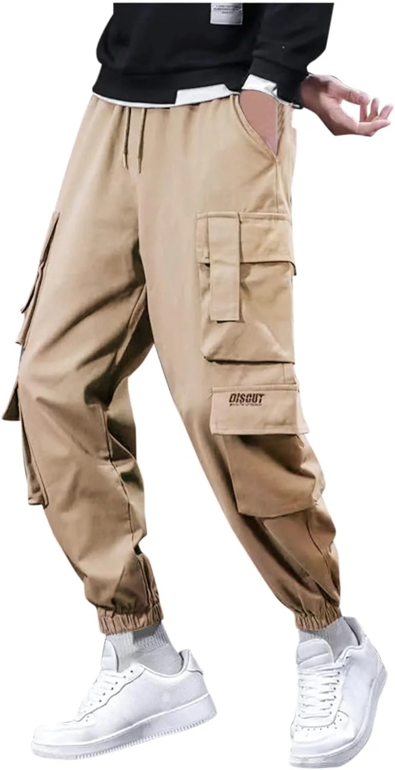 GIERIDUC Mens Hiking Cargo Pants Casual Workout Joggers Lightweight Gym Sweatpants Elastic Waist Athletic Pants with Pockets