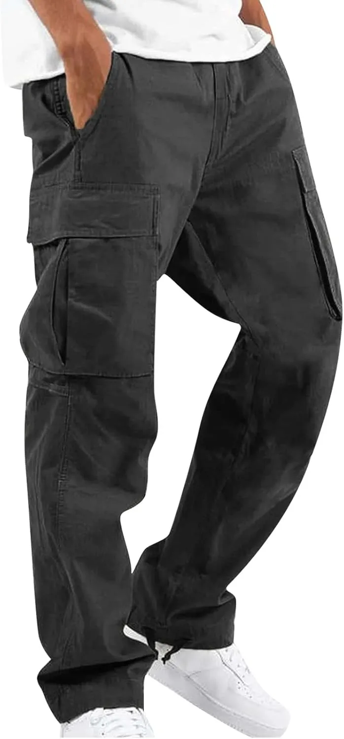 GOFULY Cargo Pants Mens Baggy Drawstring Elastic Waist Sweat Pants Tall with Multi Pockets Pants Casual Joggers Trousers