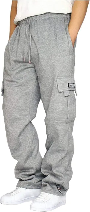 GOFULY Men Cargo Pants Fleece Elastic Waist Drawstring Baggy Pants Casual Sweatpants with Pockets Outdoor Joggers Trousers