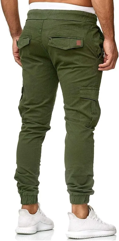 GOKKILRW Mens Chino Work Slim Fit Jogger Fashion Outdoor Cargo Hiking Pants Drawstring Athletic Workout Gym Sweatpant Trouser