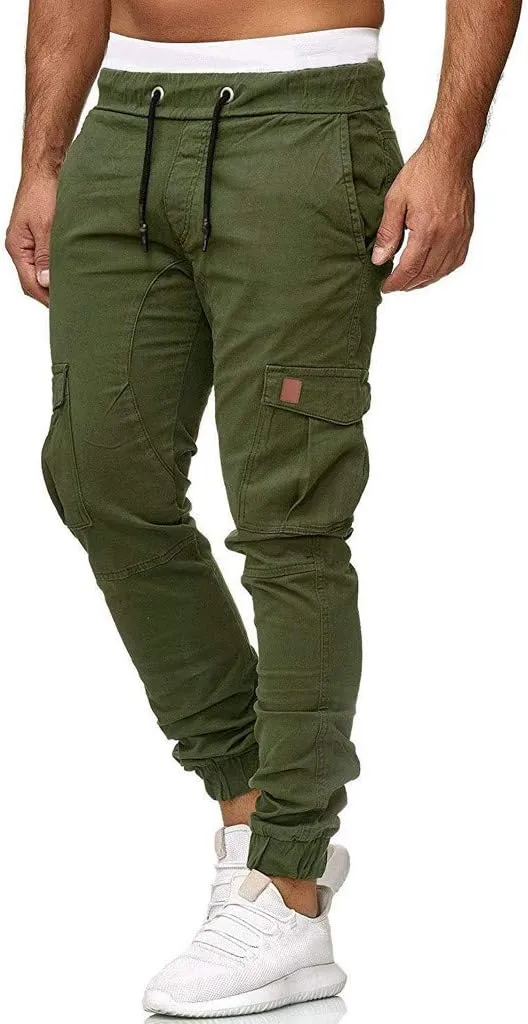 GOKKILRW Mens Chino Work Slim Fit Jogger Fashion Outdoor Cargo Hiking Pants Drawstring Athletic Workout Gym Sweatpant Trouser