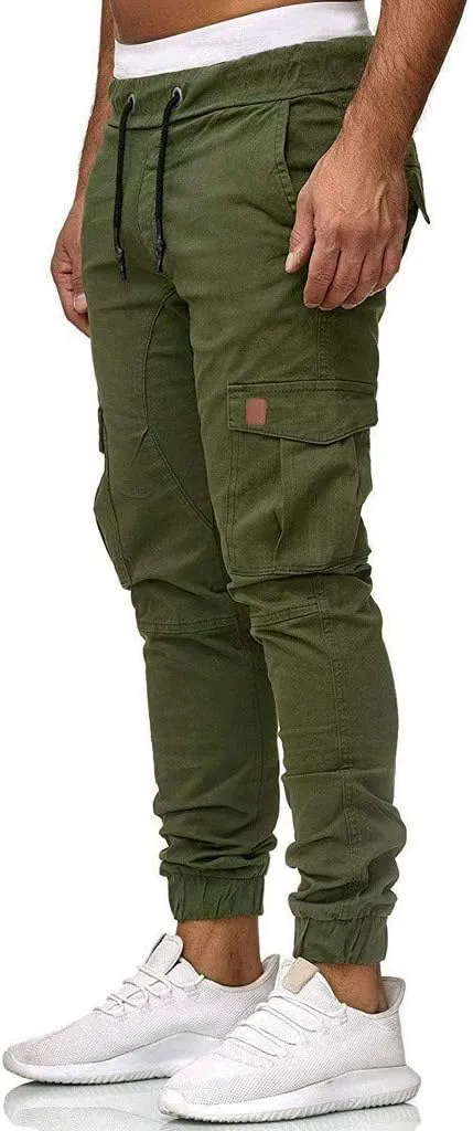 GOKKILRW Mens Chino Work Slim Fit Jogger Fashion Outdoor Cargo Hiking Pants Drawstring Athletic Workout Gym Sweatpant Trouser