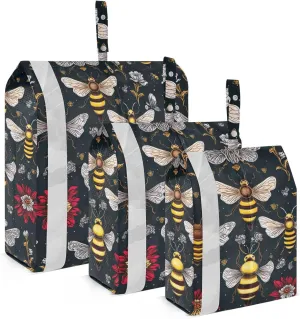 Golden Bees Flower Packing Cubes for Travel 3 Set Packing Essentials Suitcase Organizer Bags for Vacation Clothes