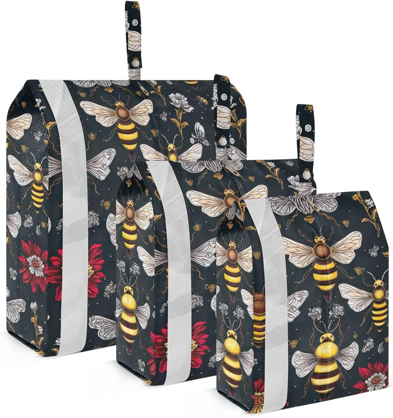 Golden Bees Flower Packing Cubes for Travel 3 Set Packing Essentials Suitcase Organizer Bags for Vacation Clothes