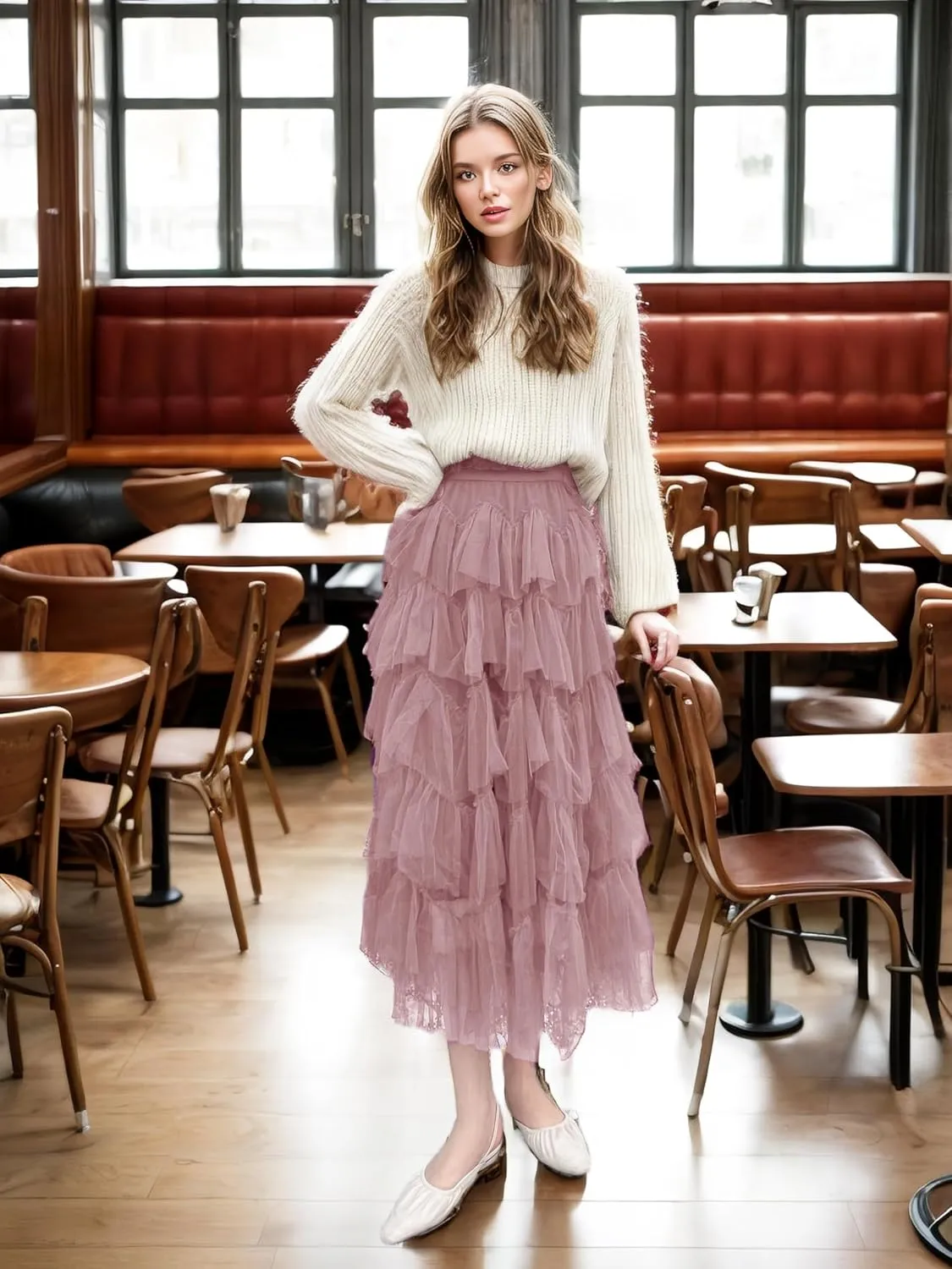 GOLDSTITCH Tulle Skirts for Women Long Fairy Skirt Tutu A-Line Mesh Layered High Elastic Waist Skirts