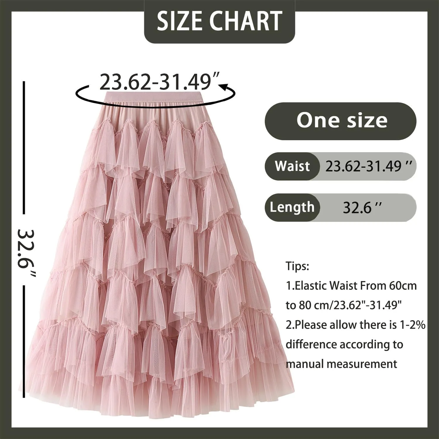 GOLDSTITCH Tulle Skirts for Women Long Fairy Skirt Tutu A-Line Mesh Layered High Elastic Waist Skirts
