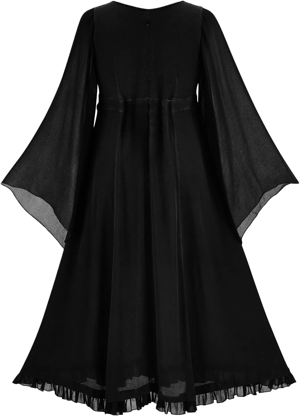 Gothic Mesh Midi Dress Women Flare Long Sleeves Dresses Ladies V-Neck Dress Punk Pleated Skirt Goth Medieval Costume