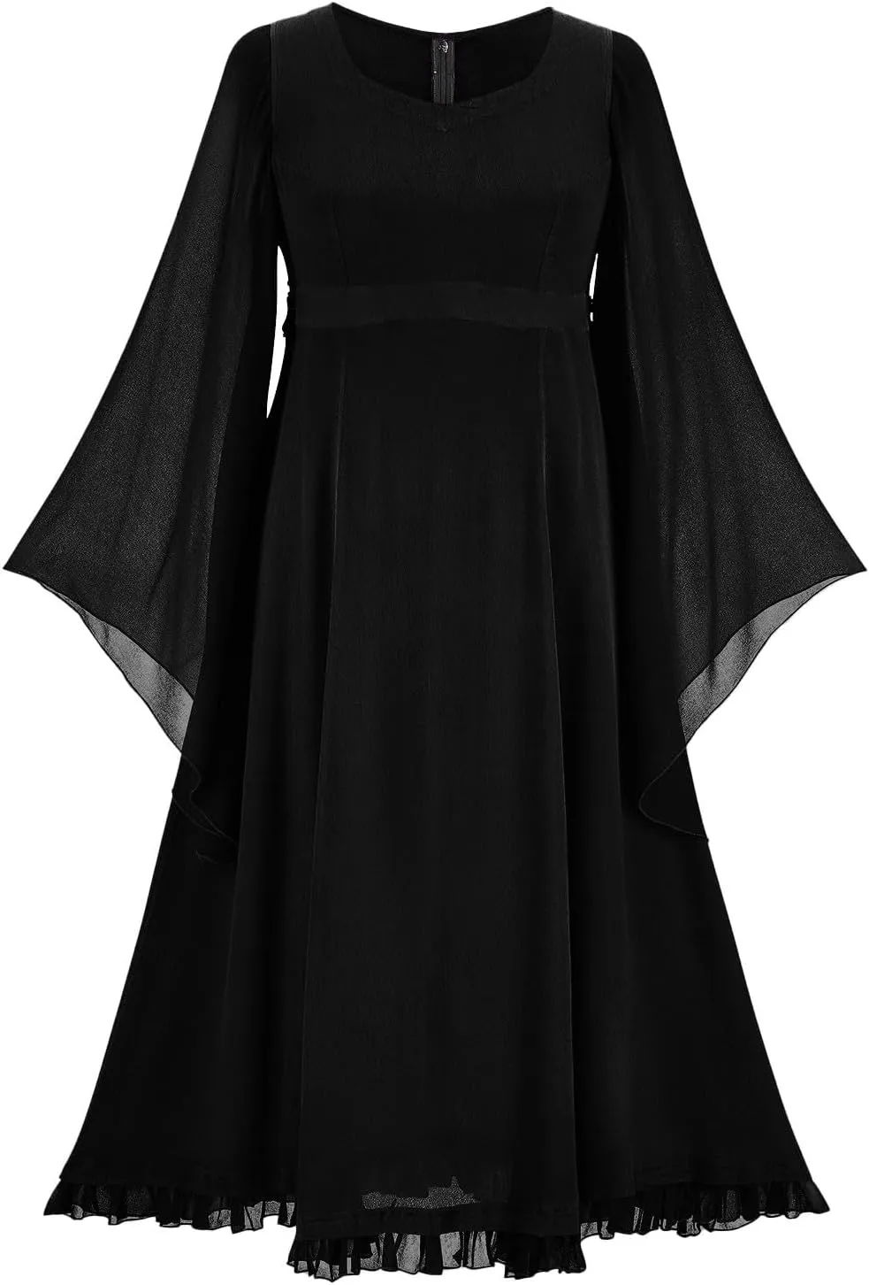 Gothic Mesh Midi Dress Women Flare Long Sleeves Dresses Ladies V-Neck Dress Punk Pleated Skirt Goth Medieval Costume