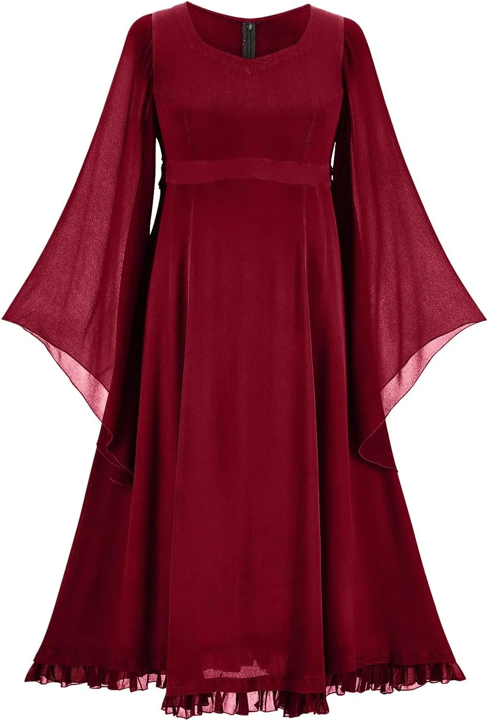Gothic Mesh Midi Dress Women Flare Long Sleeves Dresses Ladies V-Neck Dress Punk Pleated Skirt Goth Medieval Costume
