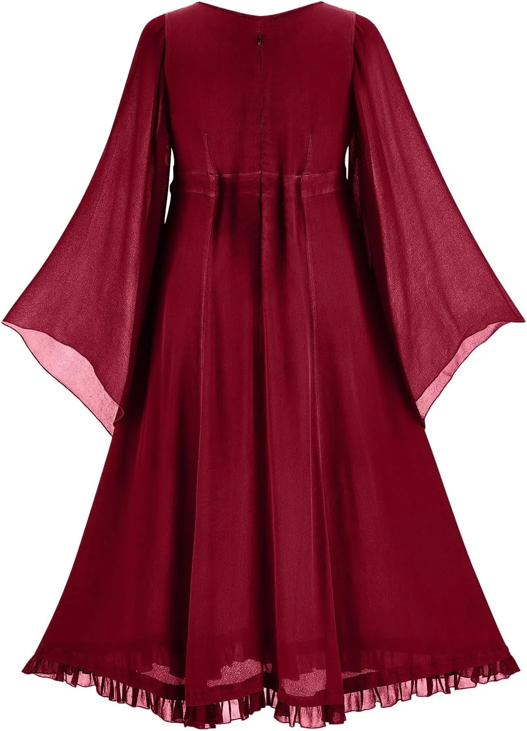 Gothic Mesh Midi Dress Women Flare Long Sleeves Dresses Ladies V-Neck Dress Punk Pleated Skirt Goth Medieval Costume