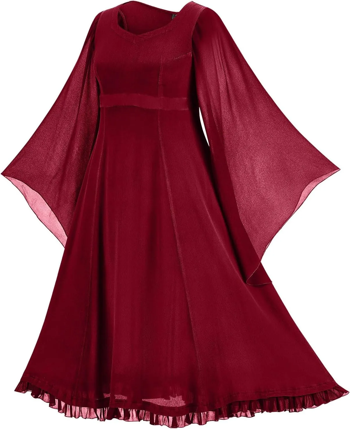 Gothic Mesh Midi Dress Women Flare Long Sleeves Dresses Ladies V-Neck Dress Punk Pleated Skirt Goth Medieval Costume