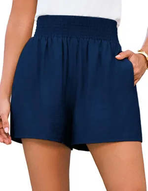 GRACE KARIN Women Summer Shorts Casual Boho Beach Comfy Smocked Elastic High Waist Pull On Flowy Short with Pockets