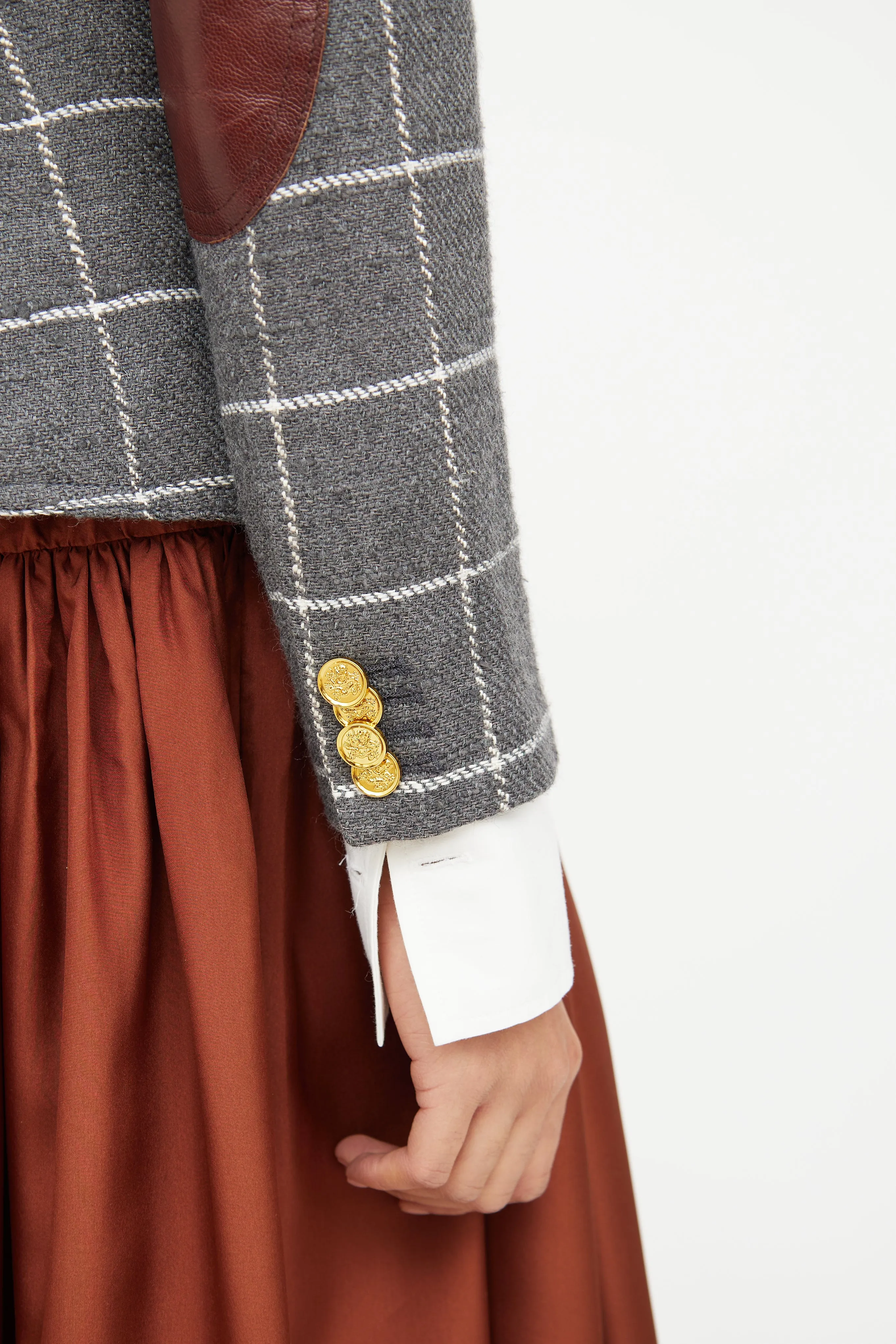 Grey & White Wool Blend Check Blazer