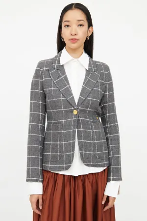 Grey & White Wool Blend Check Blazer