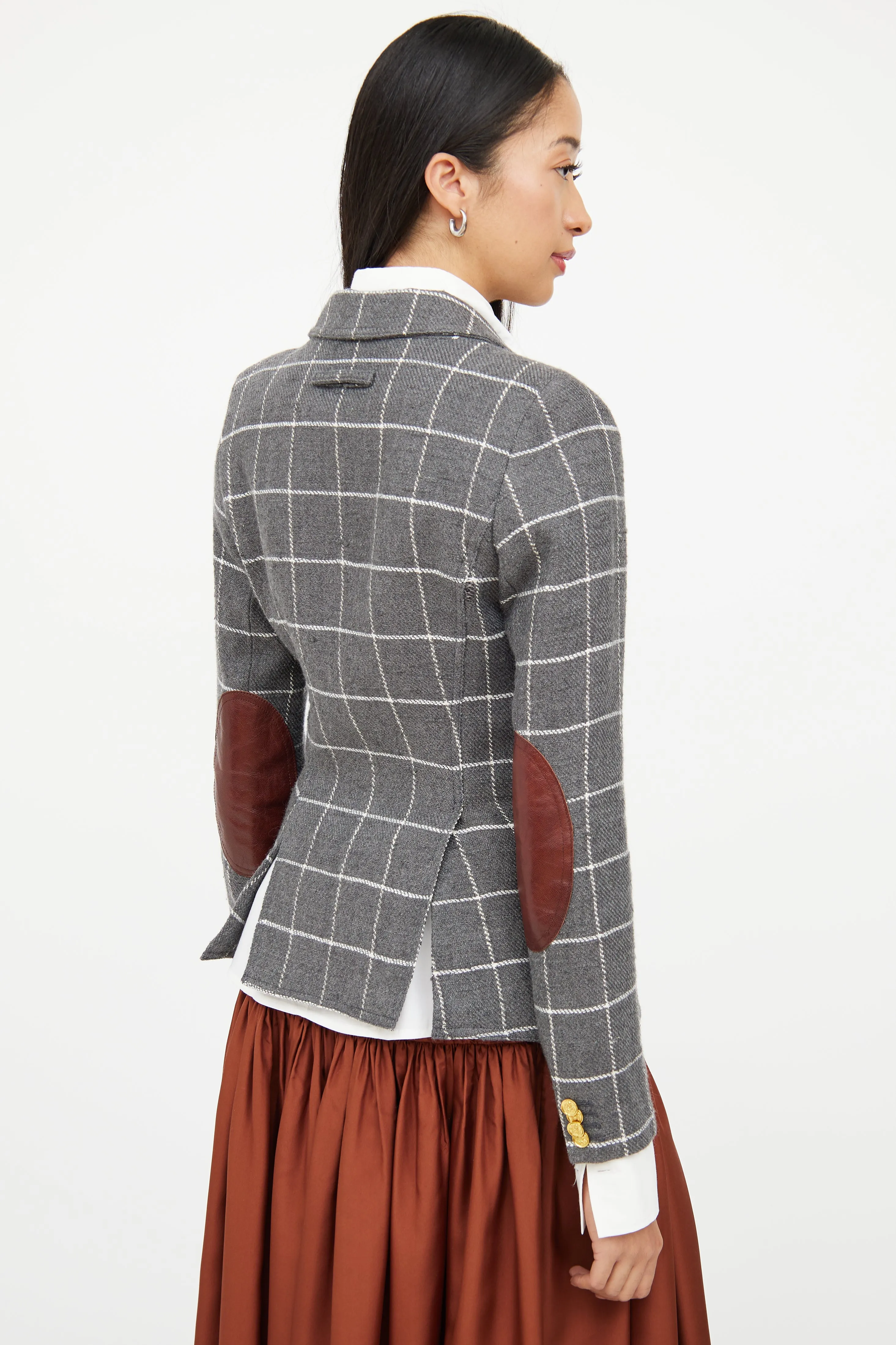 Grey & White Wool Blend Check Blazer