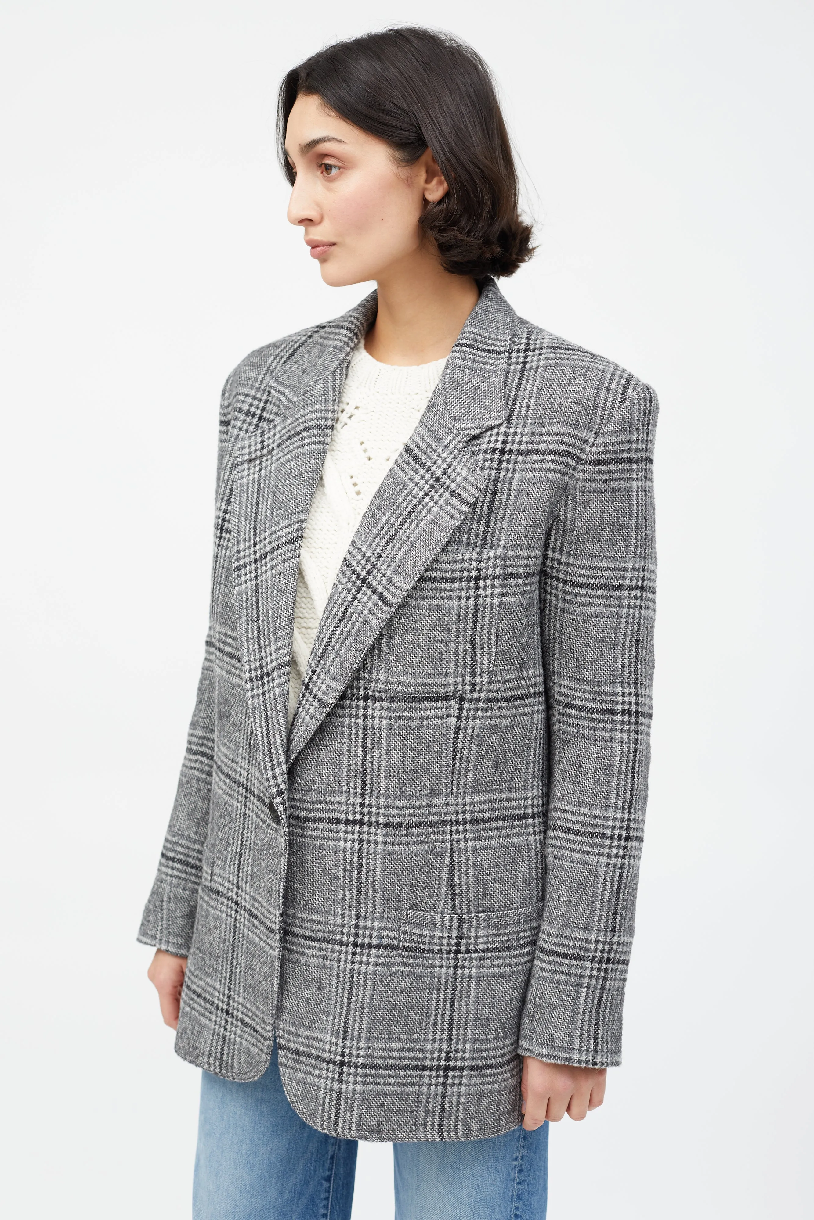 Grey Wool Plaid Blazer