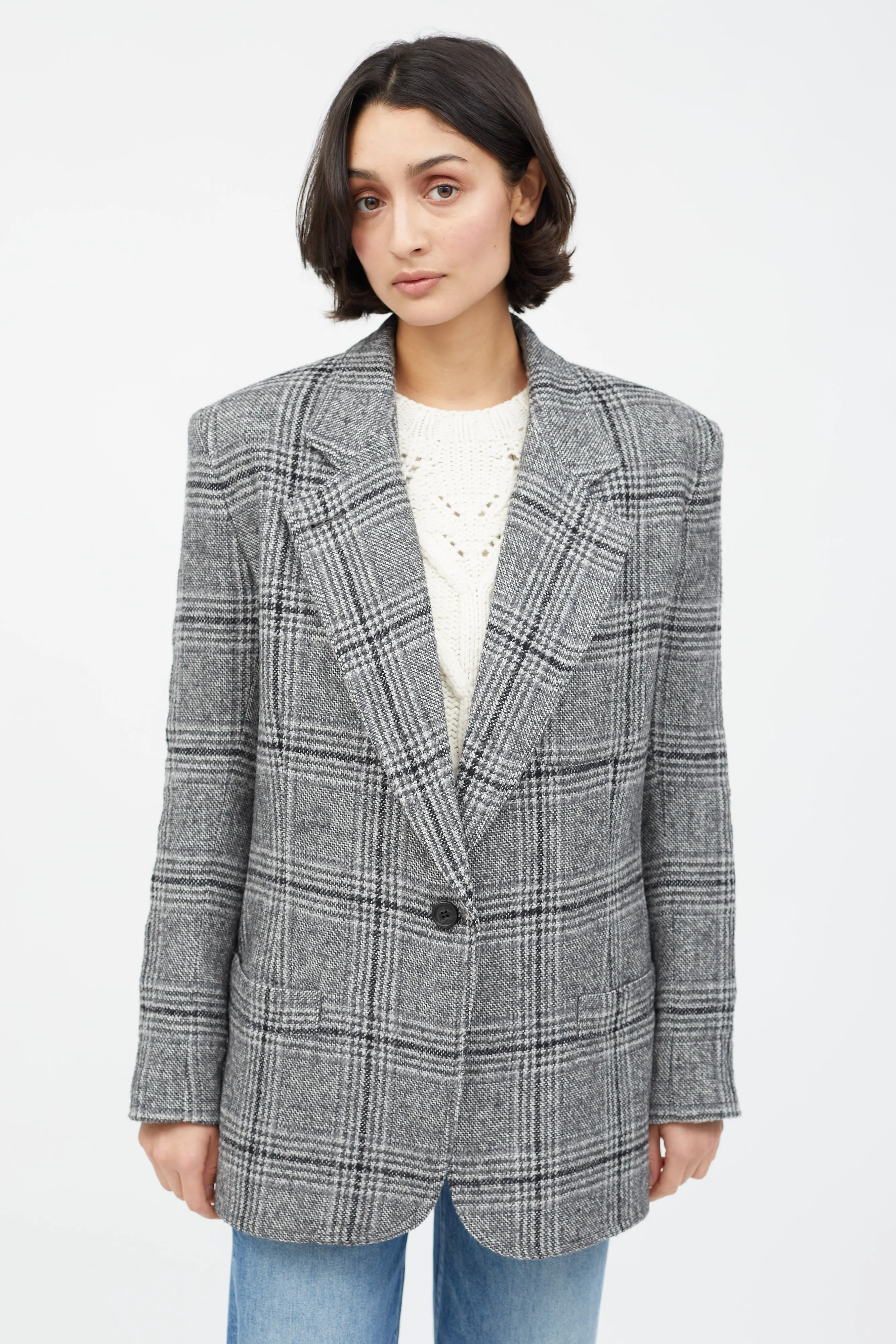 Grey Wool Plaid Blazer