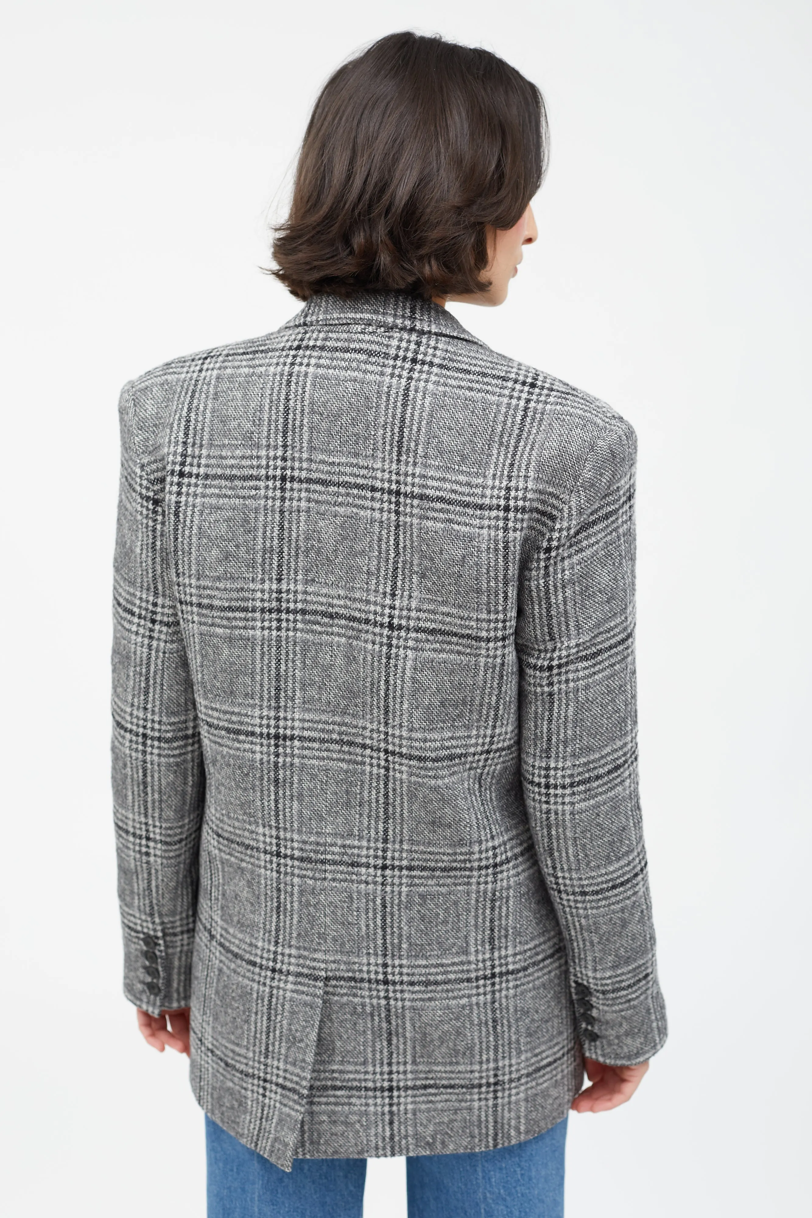 Grey Wool Plaid Blazer
