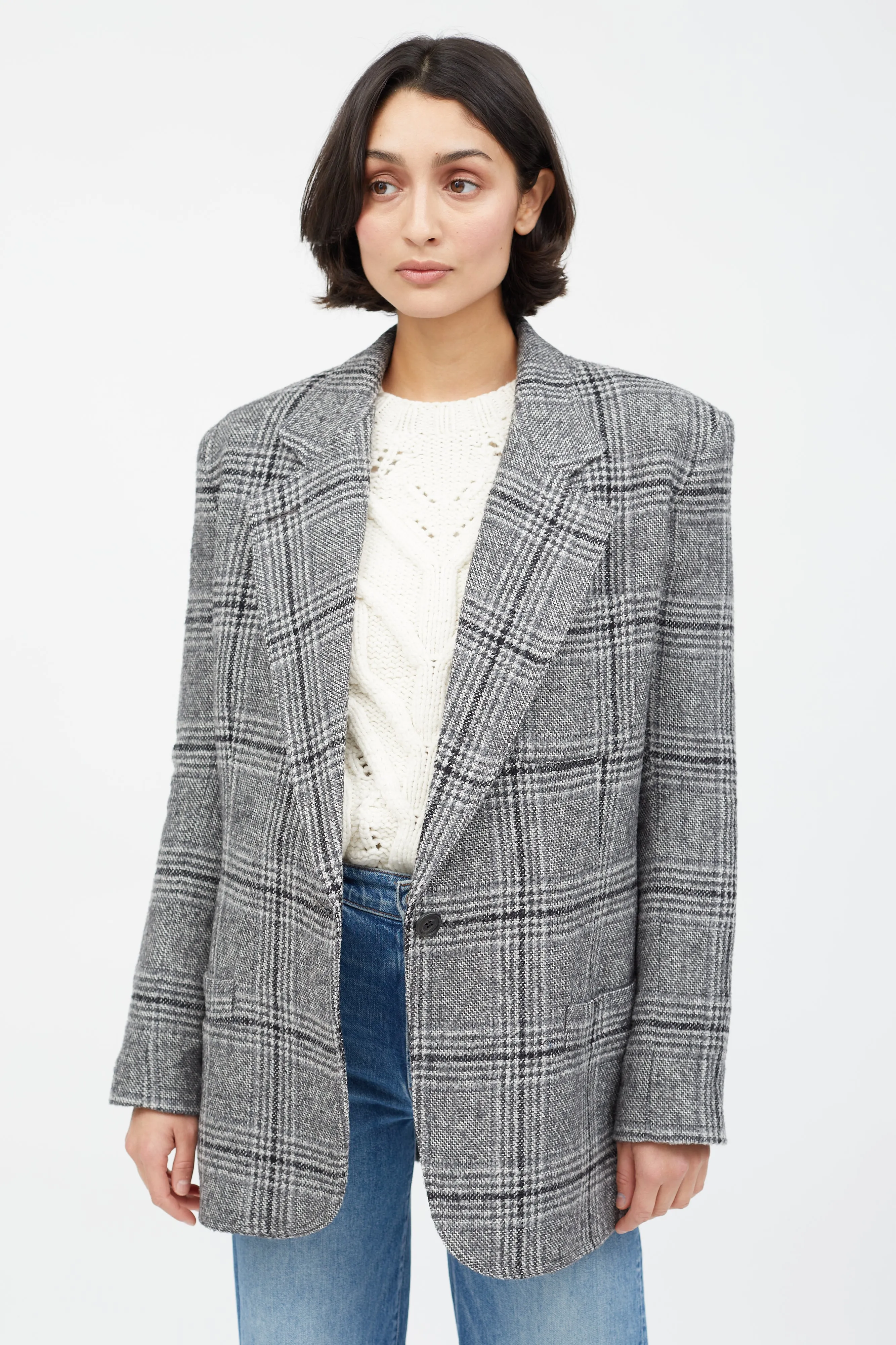 Grey Wool Plaid Blazer