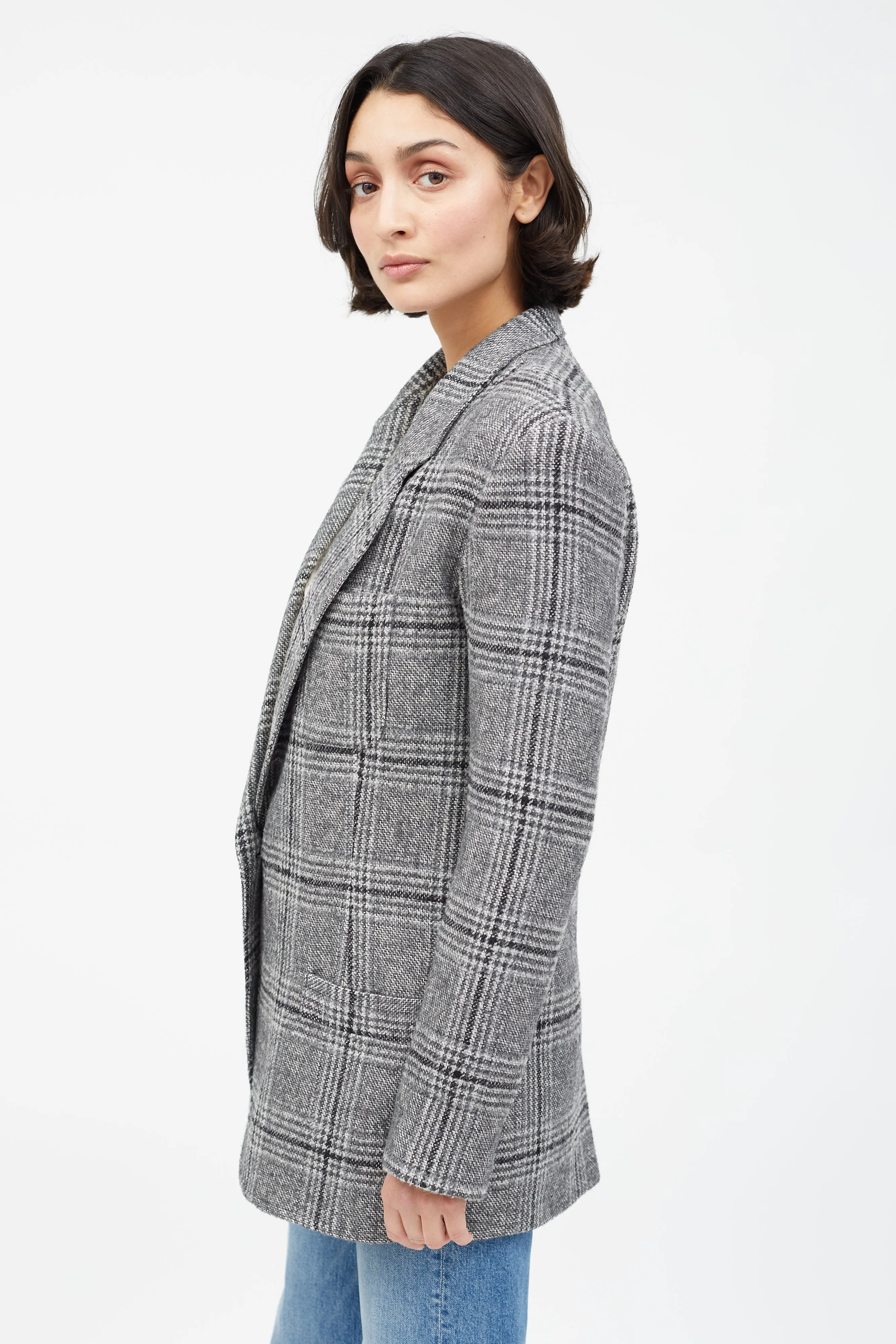 Grey Wool Plaid Blazer