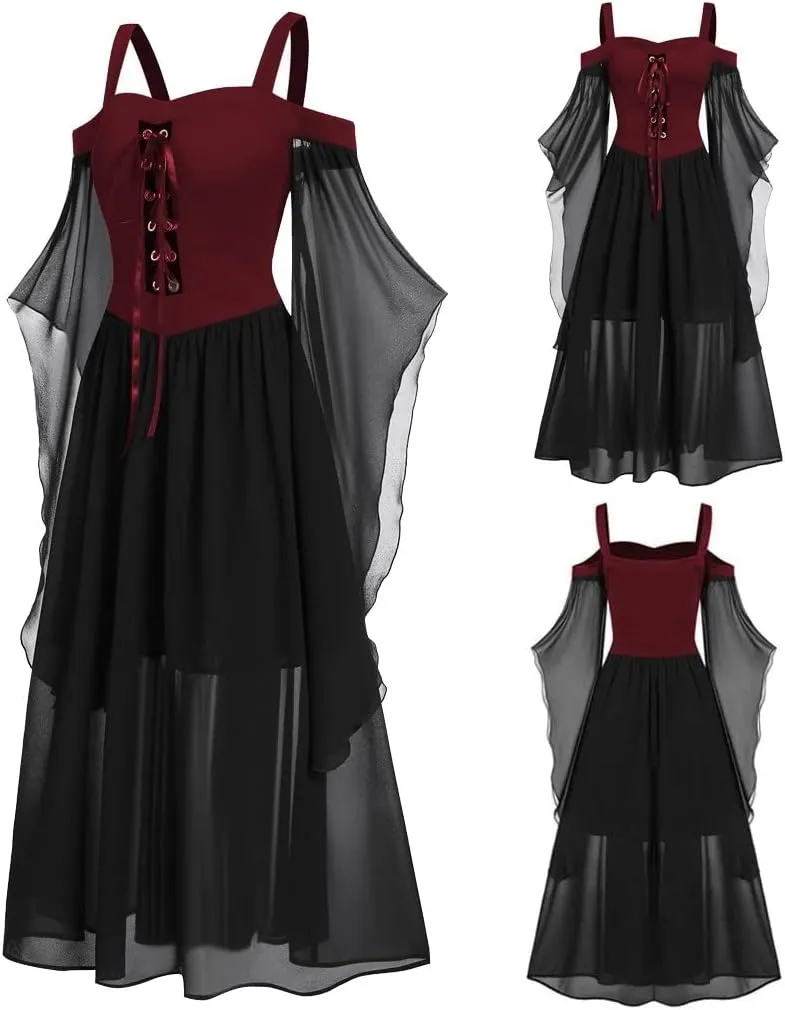 Halloween Costumes Woman 2025 Plus Size Off Shoulder Lace Bell Sleeve Renaissance Dresses Medical Vintage Gothic Dress