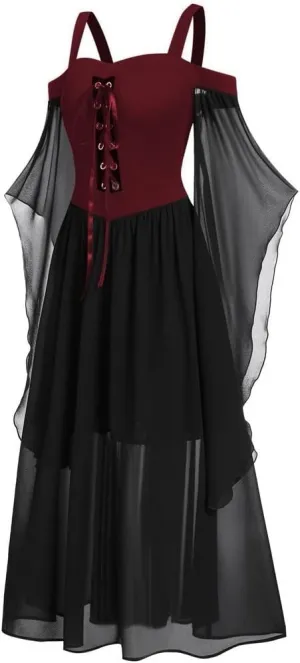 Halloween Costumes Woman 2025 Plus Size Off Shoulder Lace Bell Sleeve Renaissance Dresses Medical Vintage Gothic Dress