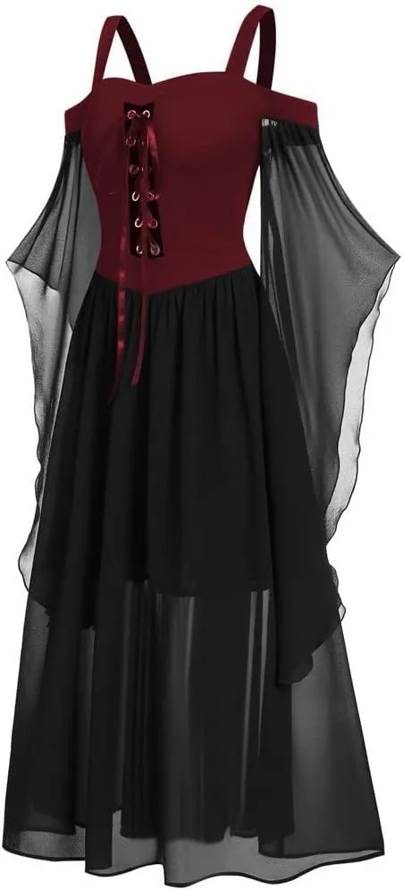 Halloween Costumes Woman 2025 Plus Size Off Shoulder Lace Bell Sleeve Renaissance Dresses Medical Vintage Gothic Dress