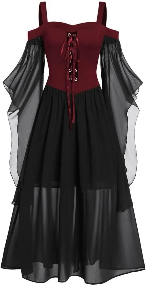 Halloween Costumes Woman 2025 Plus Size Off Shoulder Lace Bell Sleeve Renaissance Dresses Medical Vintage Gothic Dress