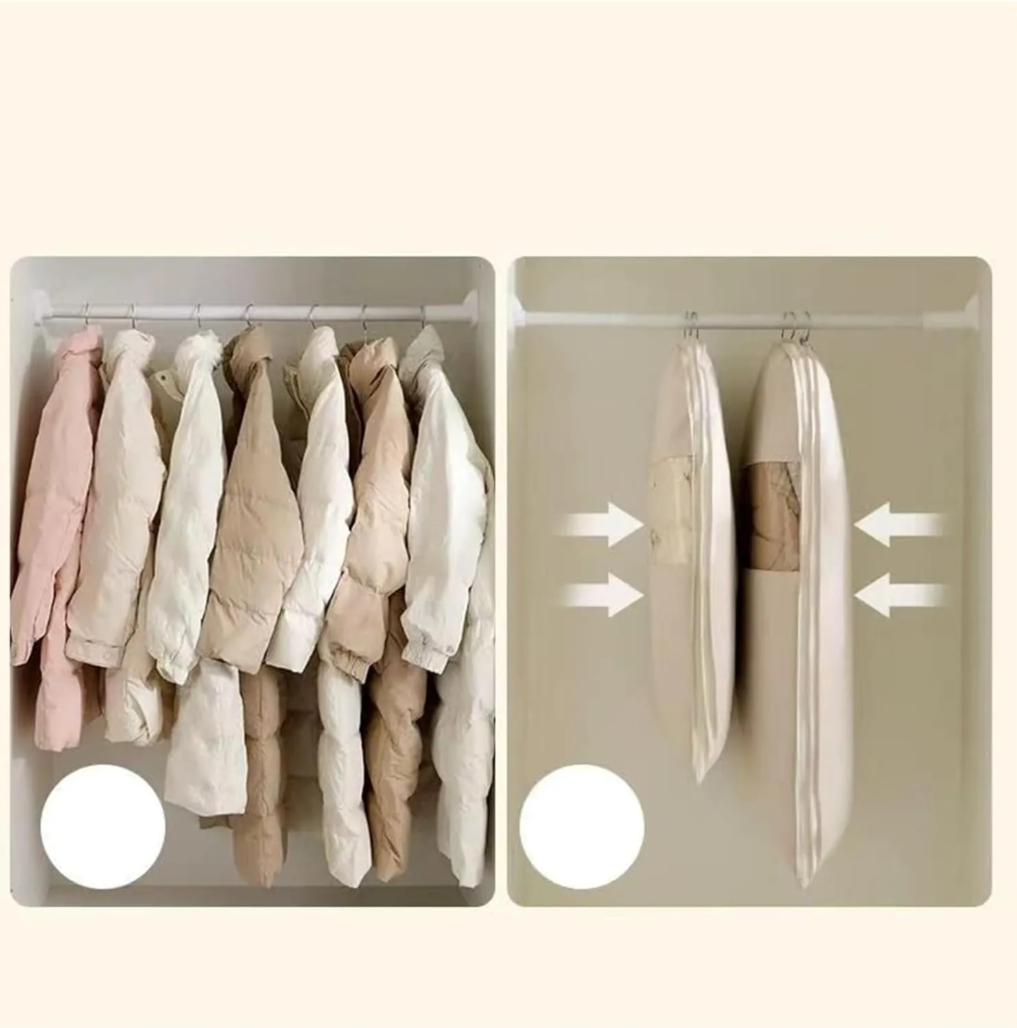 Hanging Garment Bags with Compression Zipper, Down Coat Compression Dust Cover for Closet Storage, Packing Cubes for Suitcases, Closet Organizer for Winter Coats, Down Jackets