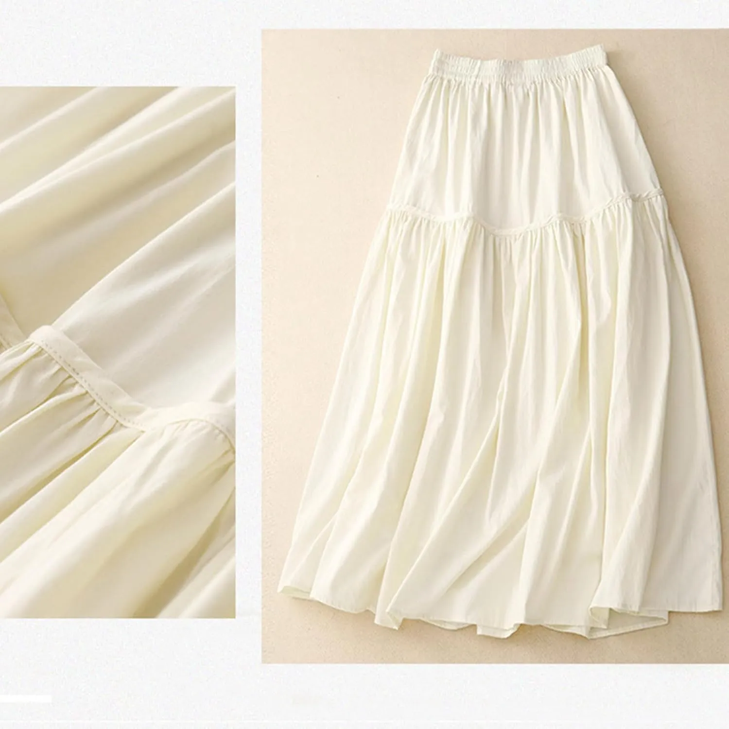 HGps8w Womens Maxi Skirt Retro Casual Elastic Waist Solid Color Pleated Skirts