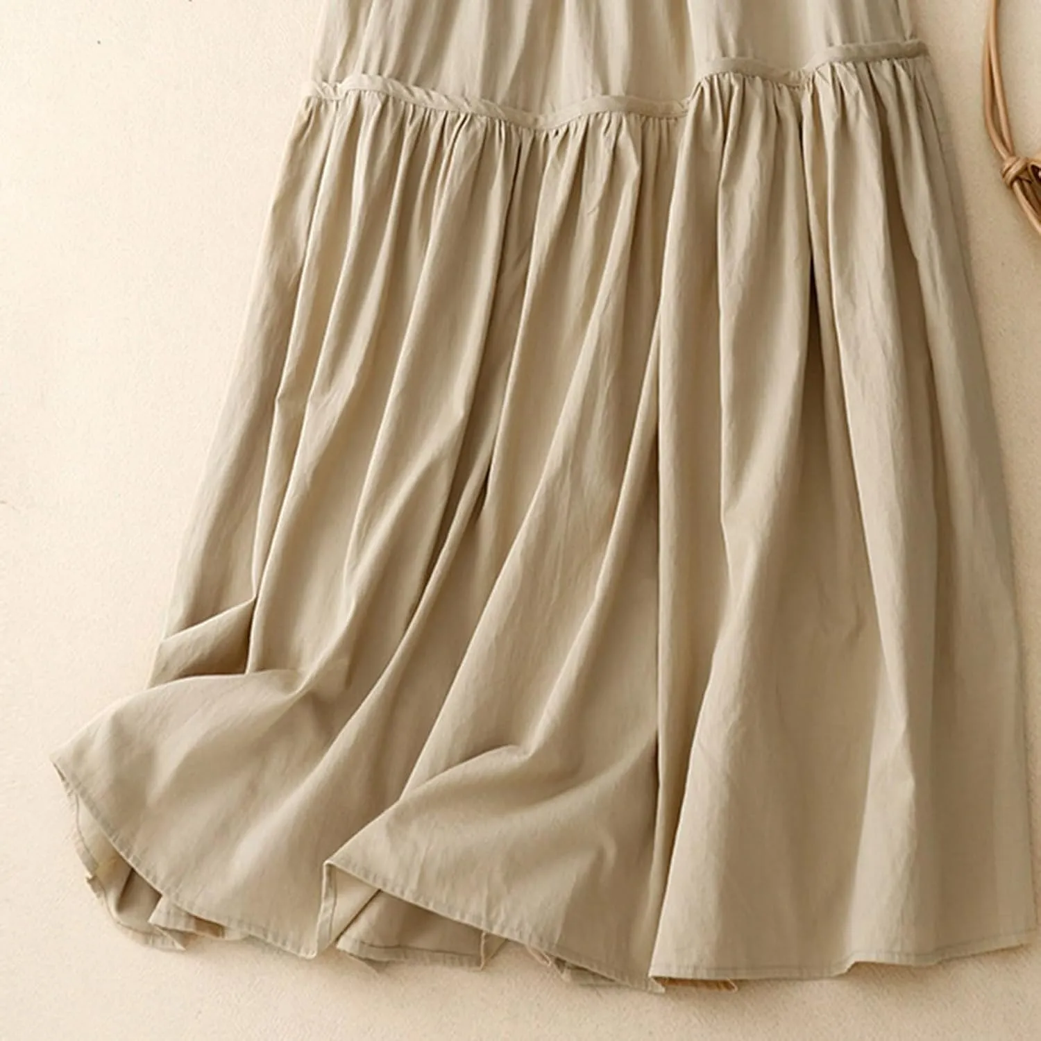 HGps8w Womens Maxi Skirt Retro Casual Elastic Waist Solid Color Pleated Skirts