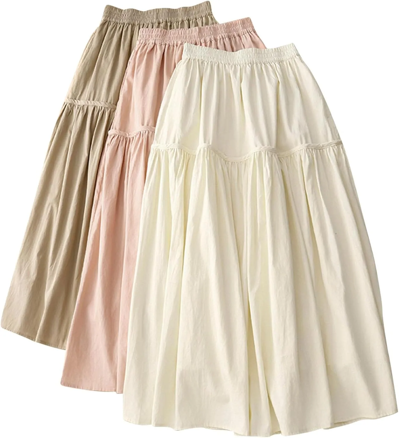 HGps8w Womens Maxi Skirt Retro Casual Elastic Waist Solid Color Pleated Skirts