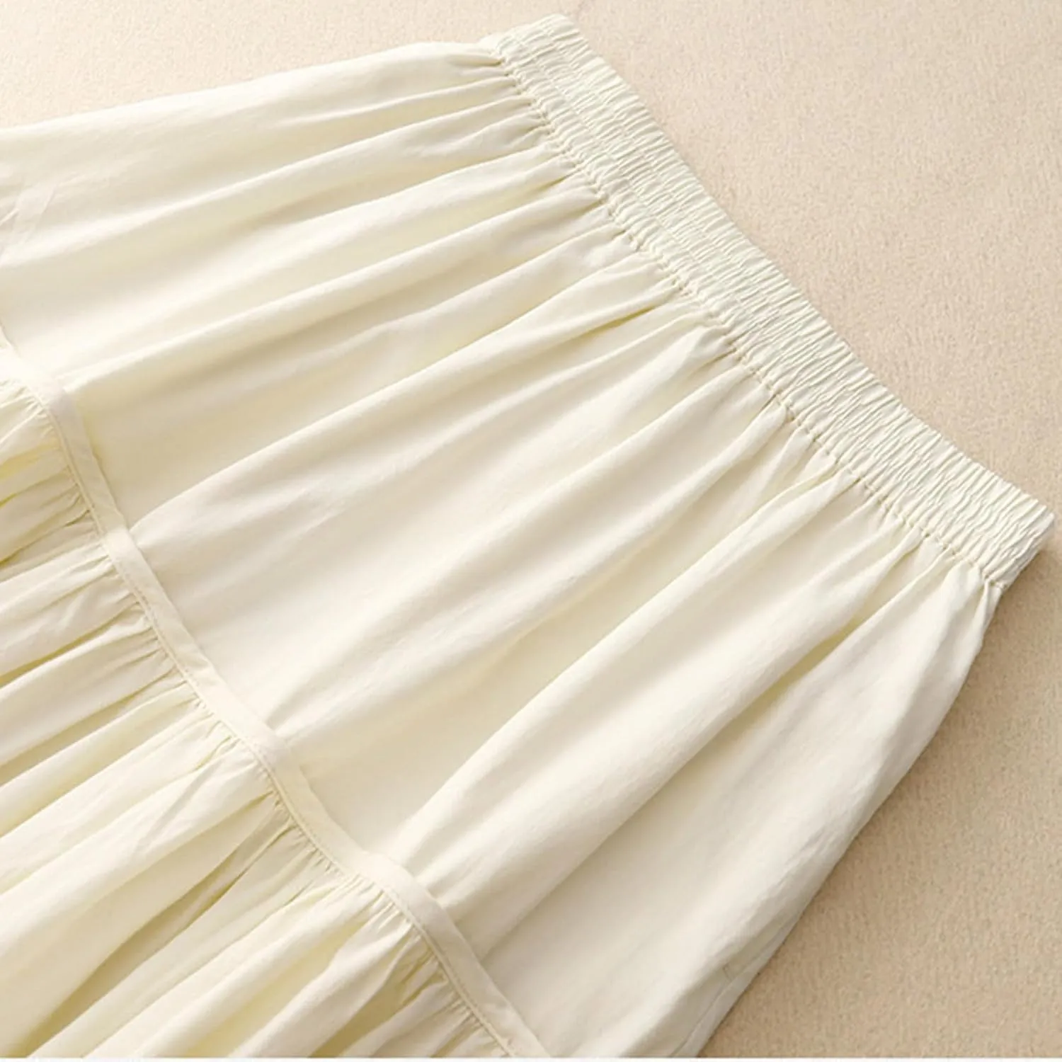 HGps8w Womens Maxi Skirt Retro Casual Elastic Waist Solid Color Pleated Skirts