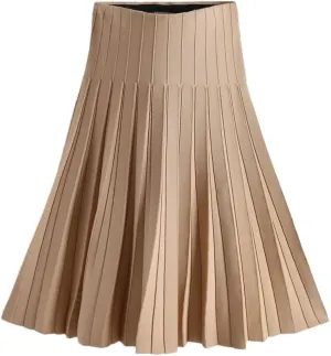 Hgvcfcv Women Knitted Pleated Skirts Autumn Winter Knitted Girl Clothes Midi High Waist One-Pieces Elastic Female