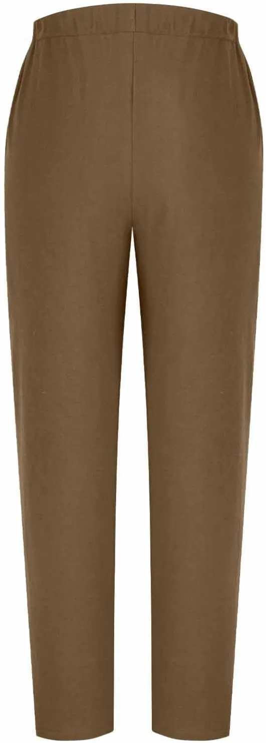 High Waisted Pants for Women Casual Linen Slacks Loose Wide Leg Trousers Side Button Elastic Waist Straight Pants