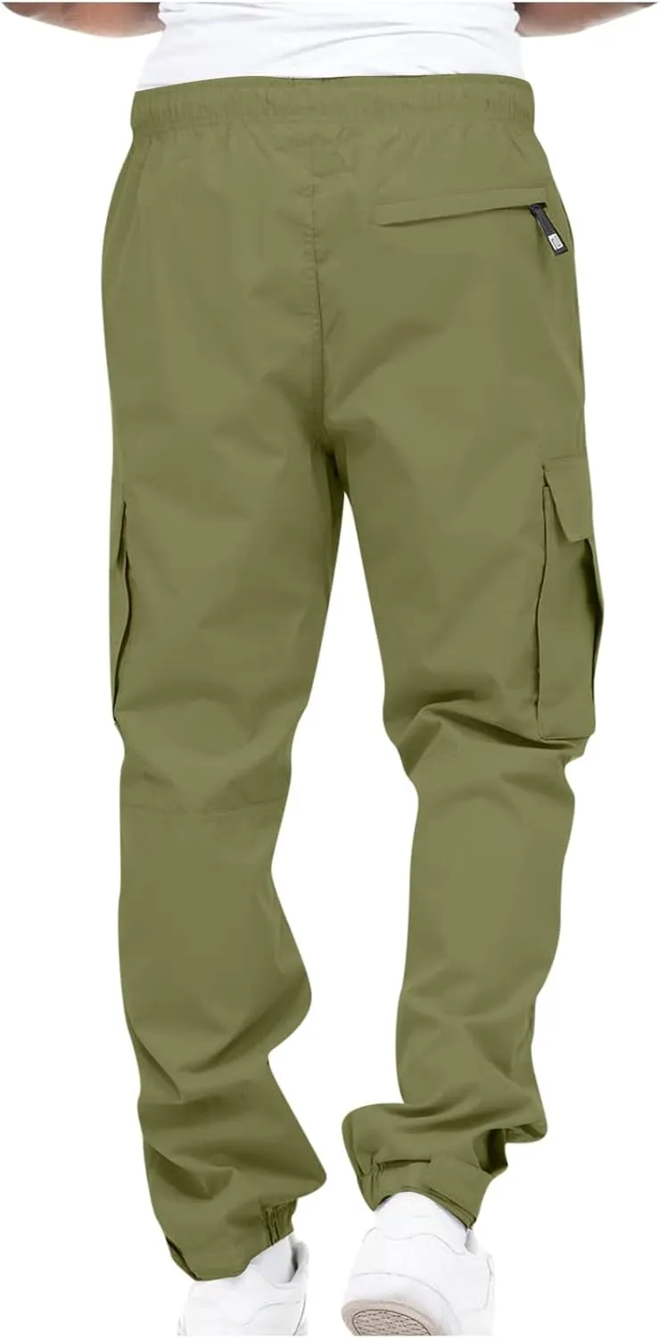 Hiking Cargo Pants for Men Casual Loose Straight Leg Joggers Lightweight Cotton Cargo Sweatpants
