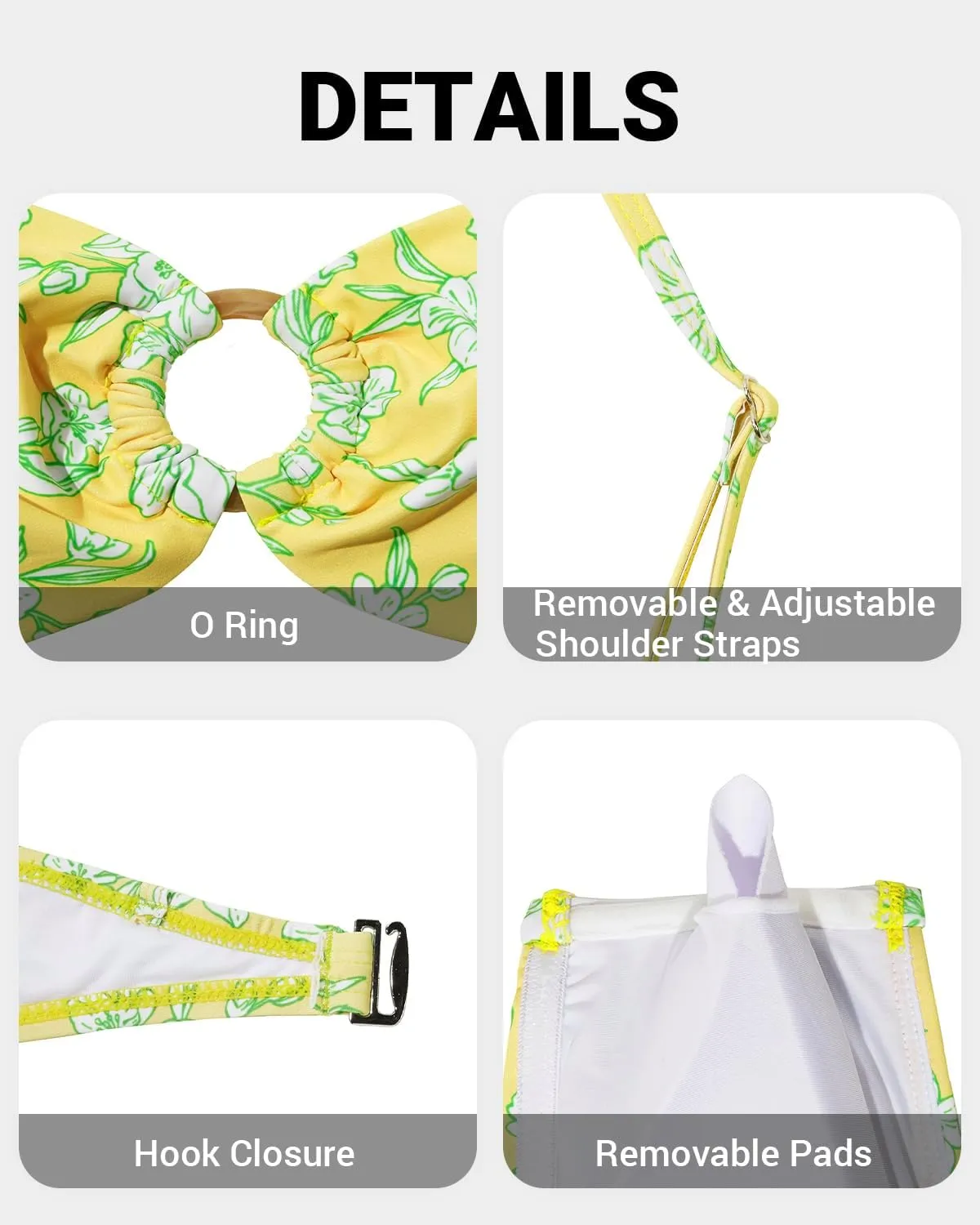 Holipick Bandeau Bikini Top for Women Strapless Swimsuit Tops Only Bathing Suit Tops with Shoulder Straps