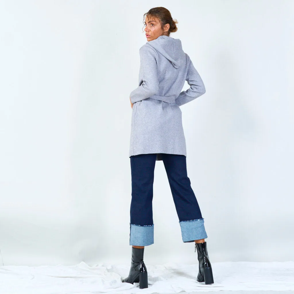 Hooded belted cardigan with pockets wholesale