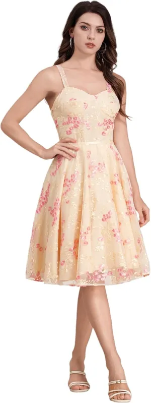 IDOPIP Women Vintage Floral Embroidery Mesh Dress 1950s Elegant Cocktail Party Swing Dress Formal A-Line Tulle Prom Gown