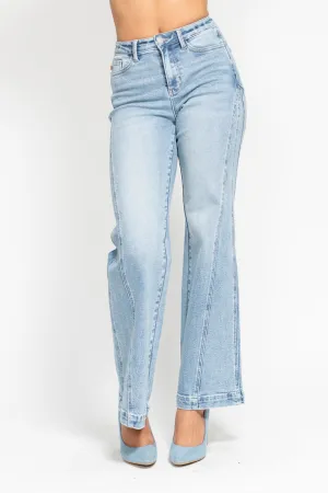 Judy Blue High Waist Seam Insert Detail Retro Wide Leg Jeans