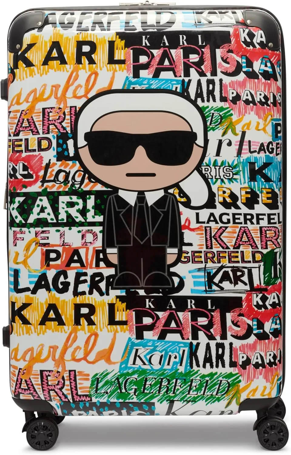 Karl Lagerfeld Paris Women's Logo Explosion Upright Hardside Suitcase, Multi, Large