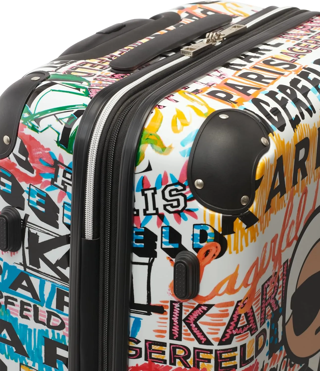 Karl Lagerfeld Paris Women's Logo Explosion Upright Hardside Suitcase, Multi, Large