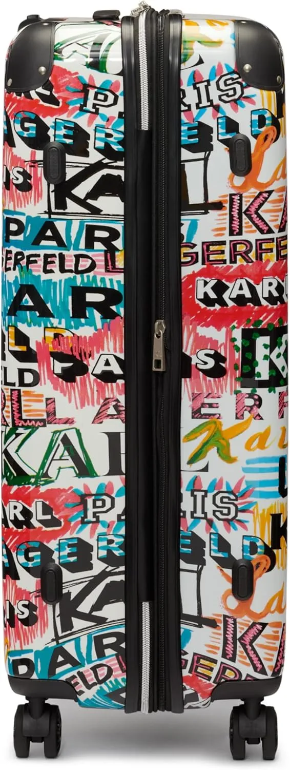 Karl Lagerfeld Paris Women's Logo Explosion Upright Hardside Suitcase, Multi, Large